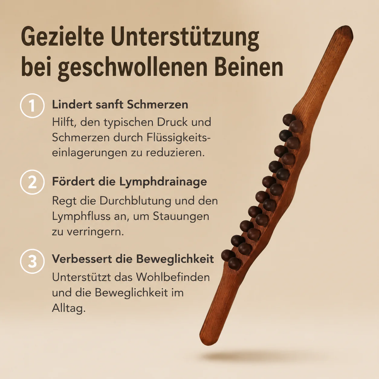 Bâton de massage en bois pour drainage lymphatique et détente - Image 3