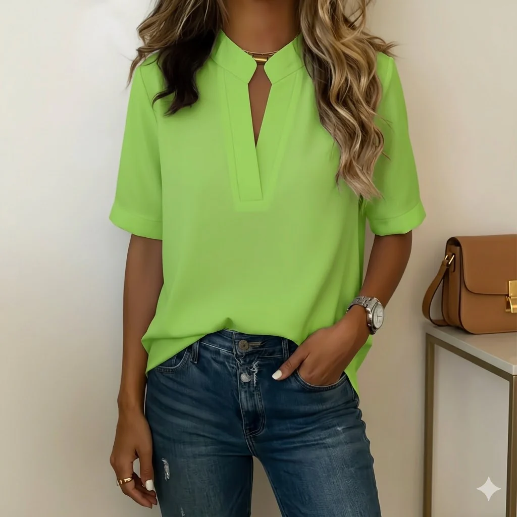 Blouse Femme Élégante à Col V avec Détail Doré - Image 7