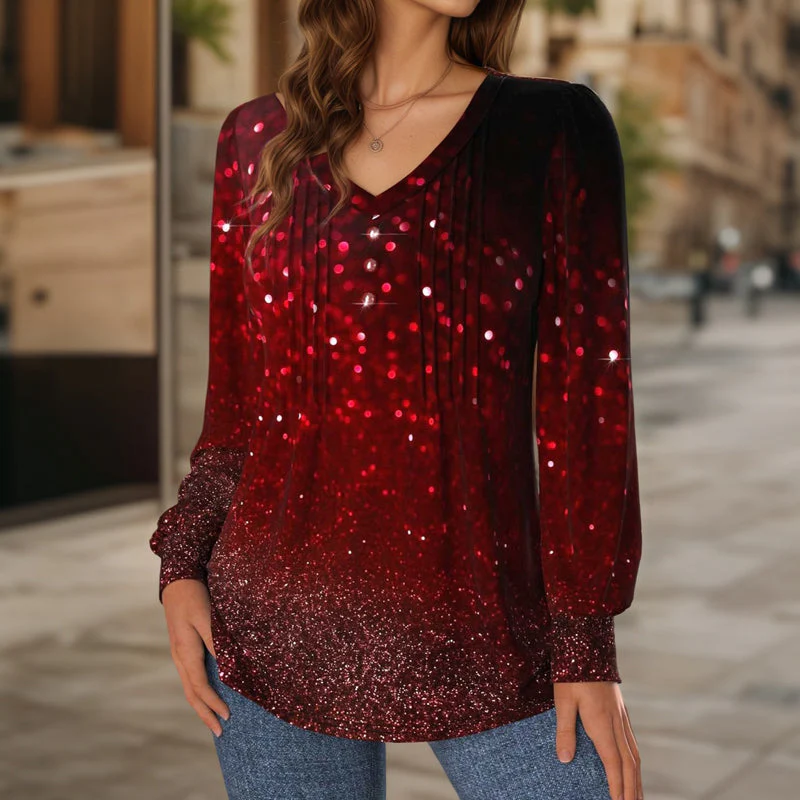 Blouse Élégante à Paillettes Rouge - Image 2