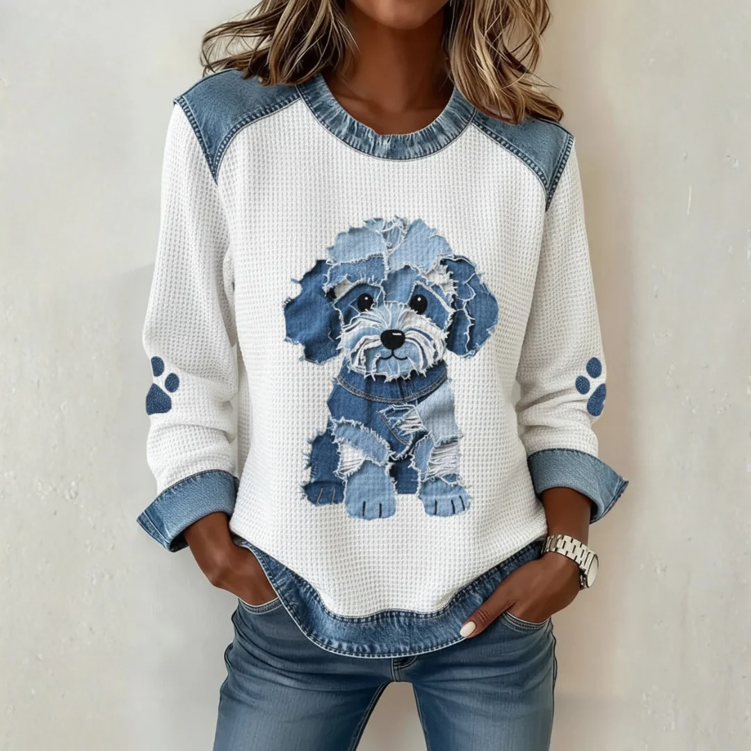 Blouse Patchwork avec Imprimé Chien - Image 2