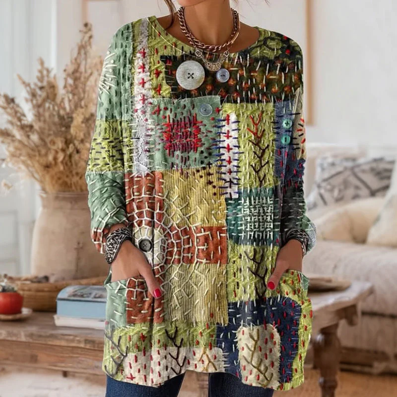 Blouse Patchwork Vintage Multicolore - Image 2