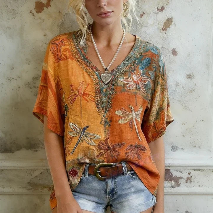Blouse Vintage Femme à Motif Libellule - Image 2
