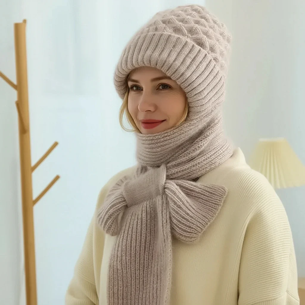 Bonnet et écharpe coupe-vent doublés avec protection auditive