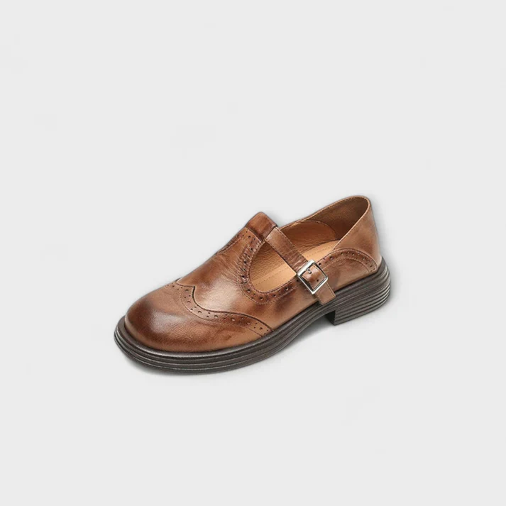 Chaussures confortables en cuir pour femme avec fermeture velcro