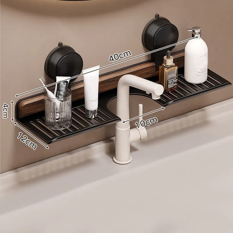 Étagère à ventouse pour salle de bain au design noyer - Image 4