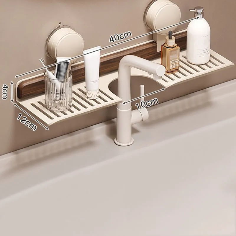 Étagère à ventouse pour salle de bain au design noyer - Image 5