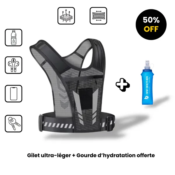 Gilet de course respirant avec gourde souple