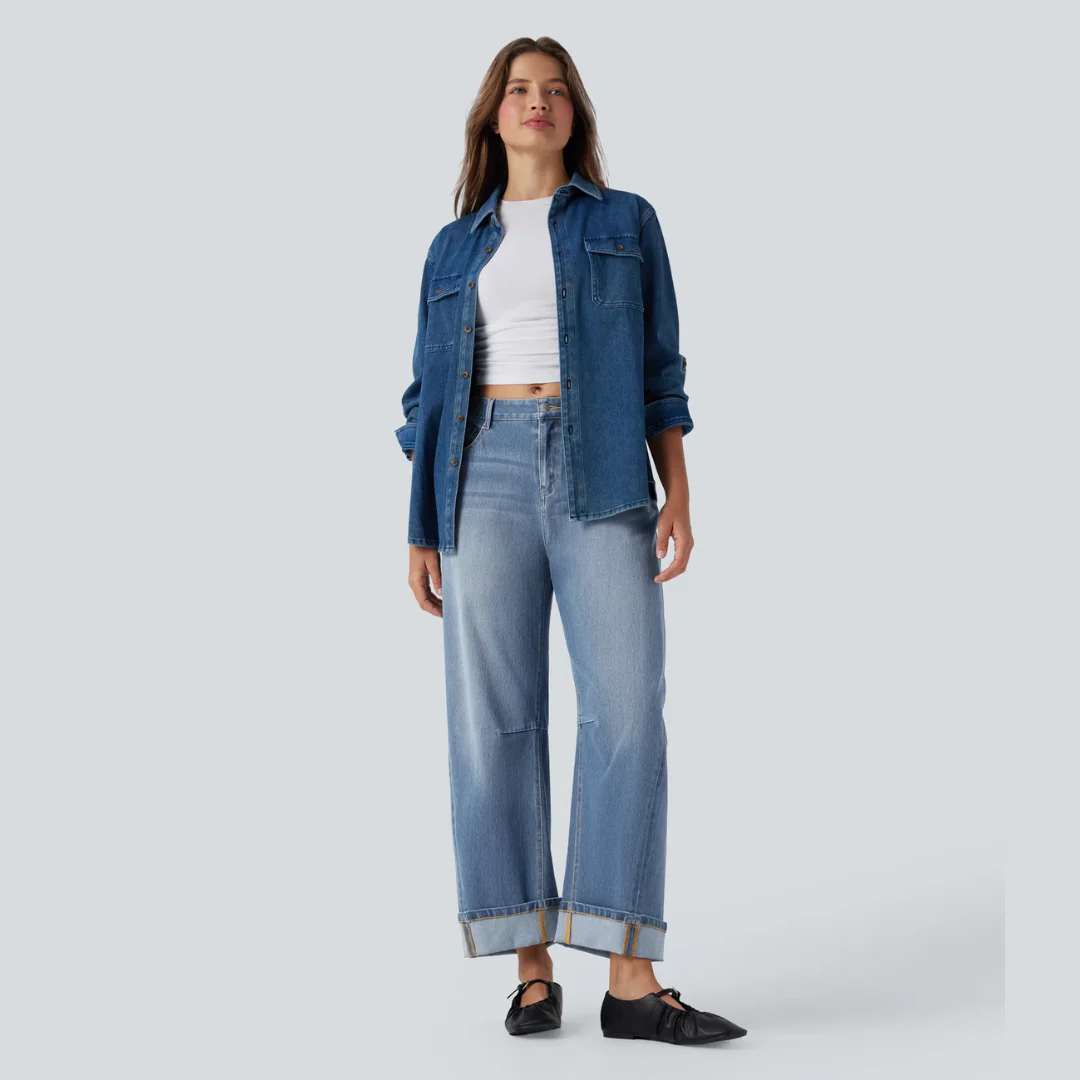 Jean droit femme mi-haut effet délavé - Image 10
