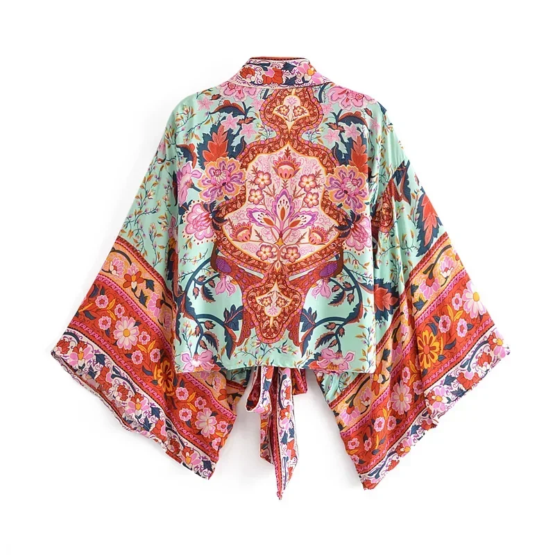 Kimono court femme – Fleur menthe – Léger, fluide et estival - Image 3