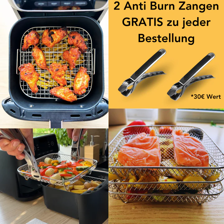 Lot de 3 paniers empilables compatibles Airfryer® + 2 pinces