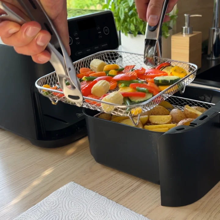 Lot de 3 paniers empilables compatibles Airfryer® + 2 pinces - Image 8