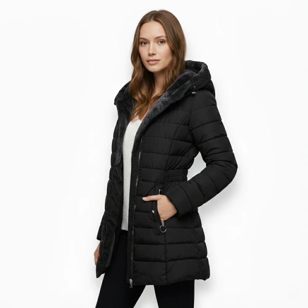 Manteau long d’hiver matelassé avec capuche - Image 3