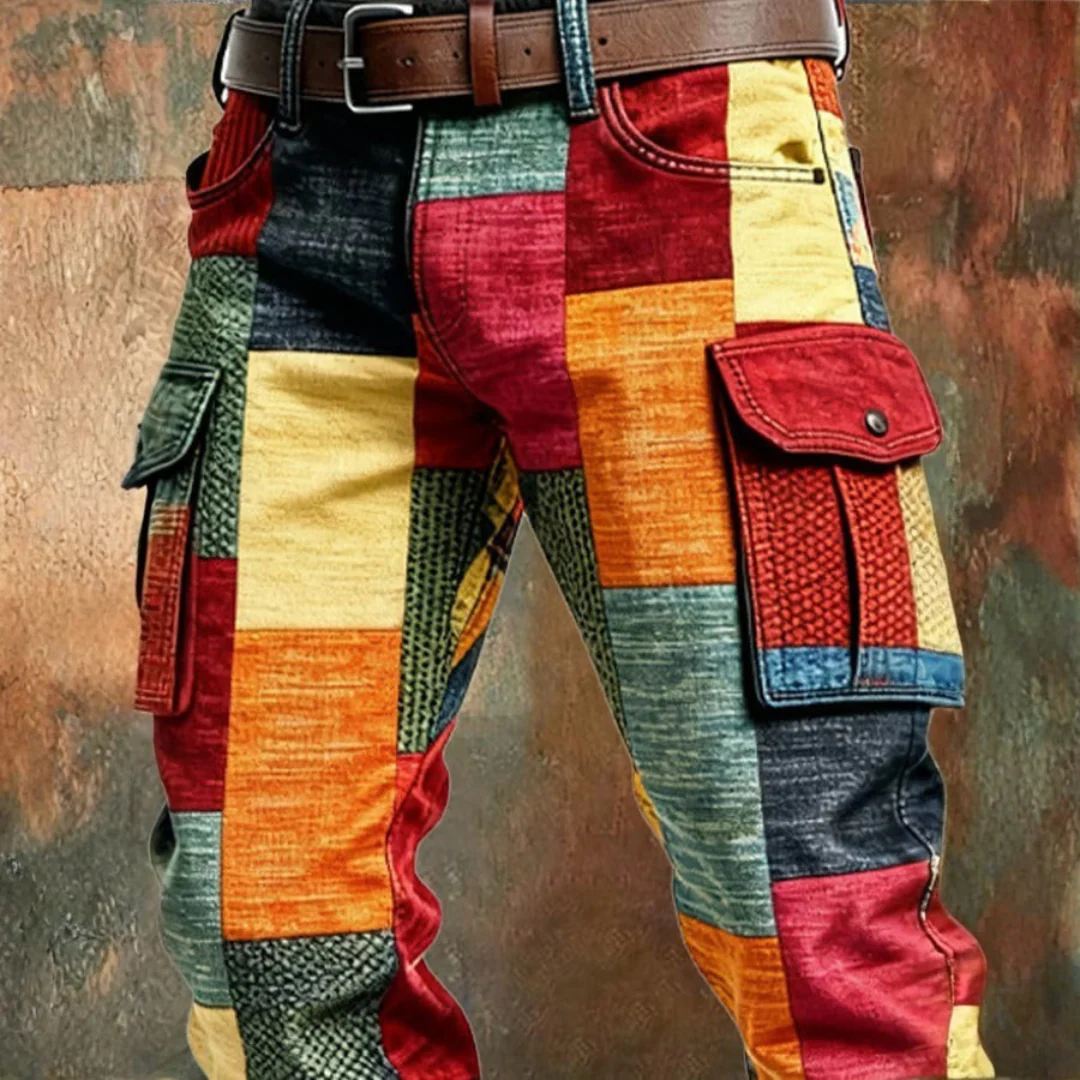 Pantalon cargo multicolore patchwork homme - Image 2