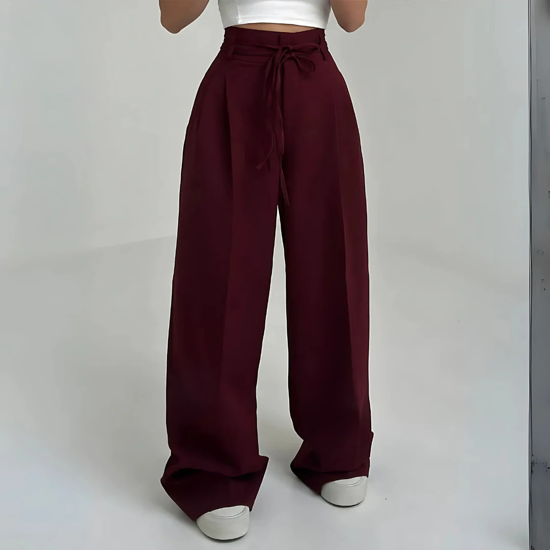 Pantalon large taille haute avec lien à nouer - Image 3