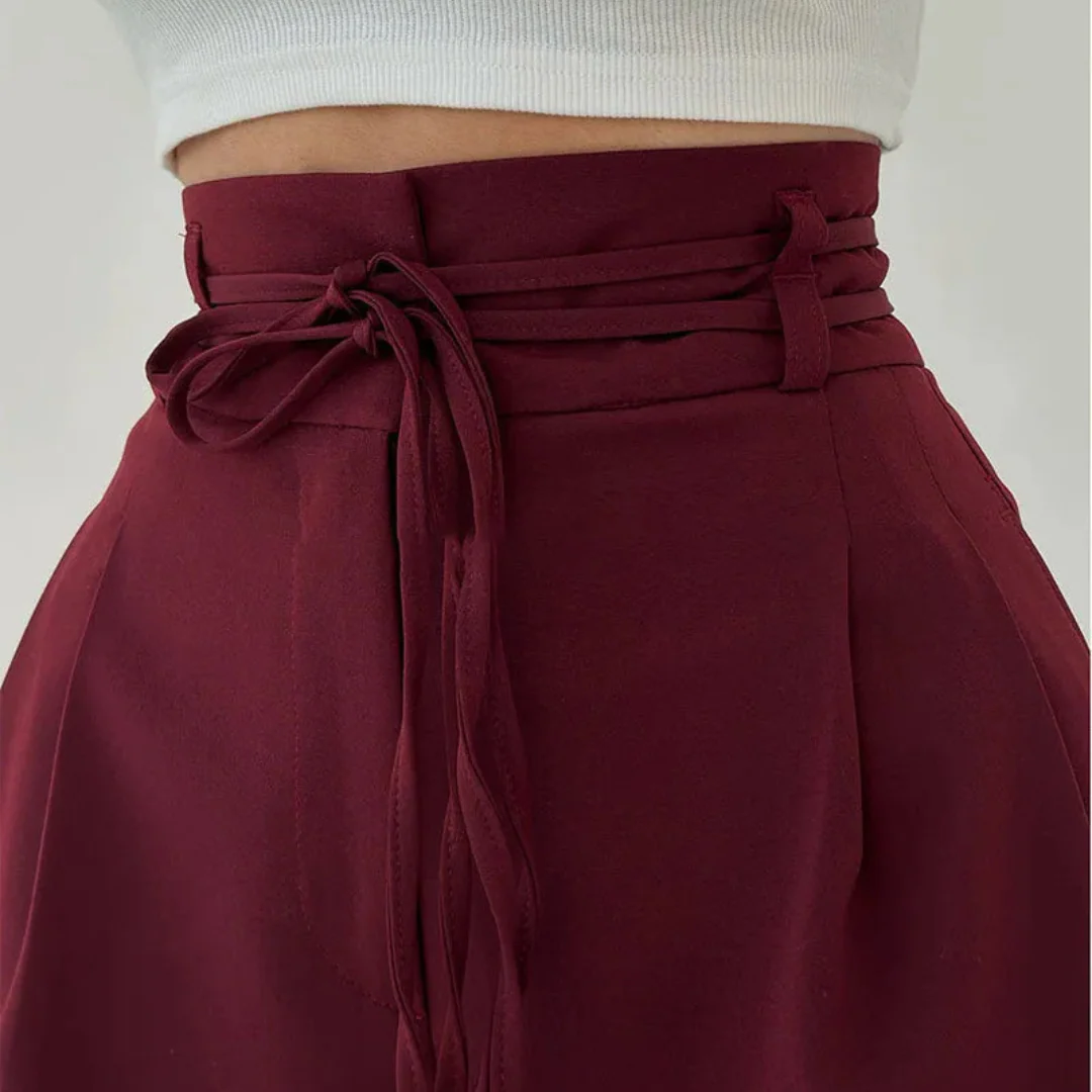Pantalon large taille haute avec lien à nouer - Image 4