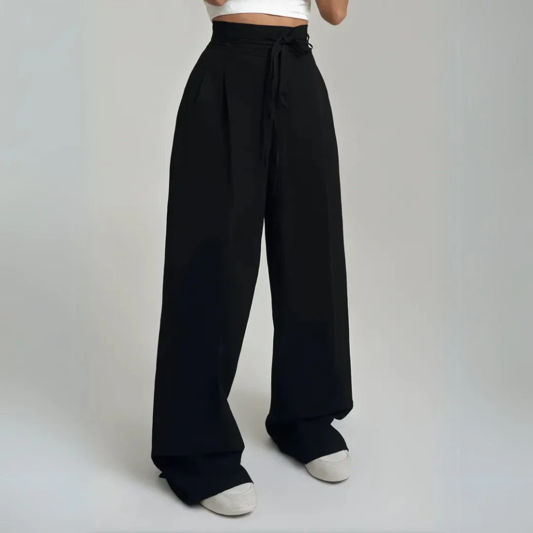 Pantalon large taille haute avec lien à nouer - Image 5