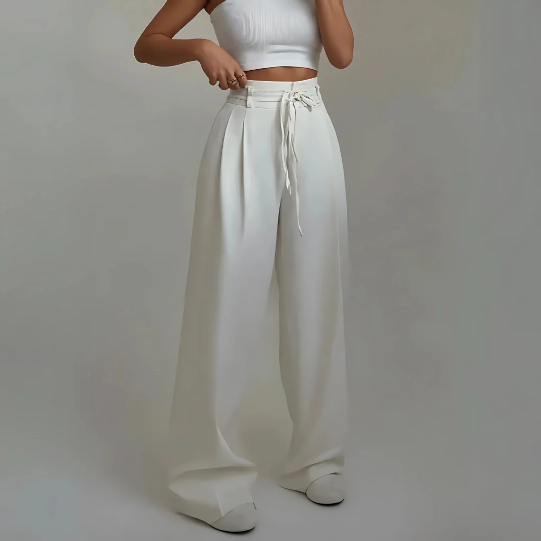 Pantalon large taille haute avec lien à nouer - Image 6