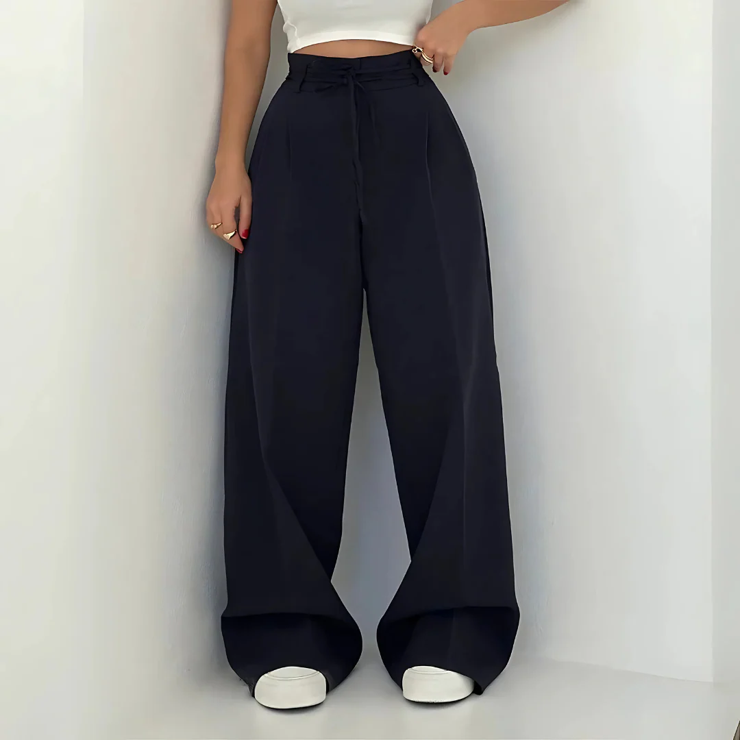Pantalon large taille haute avec lien à nouer - Image 7