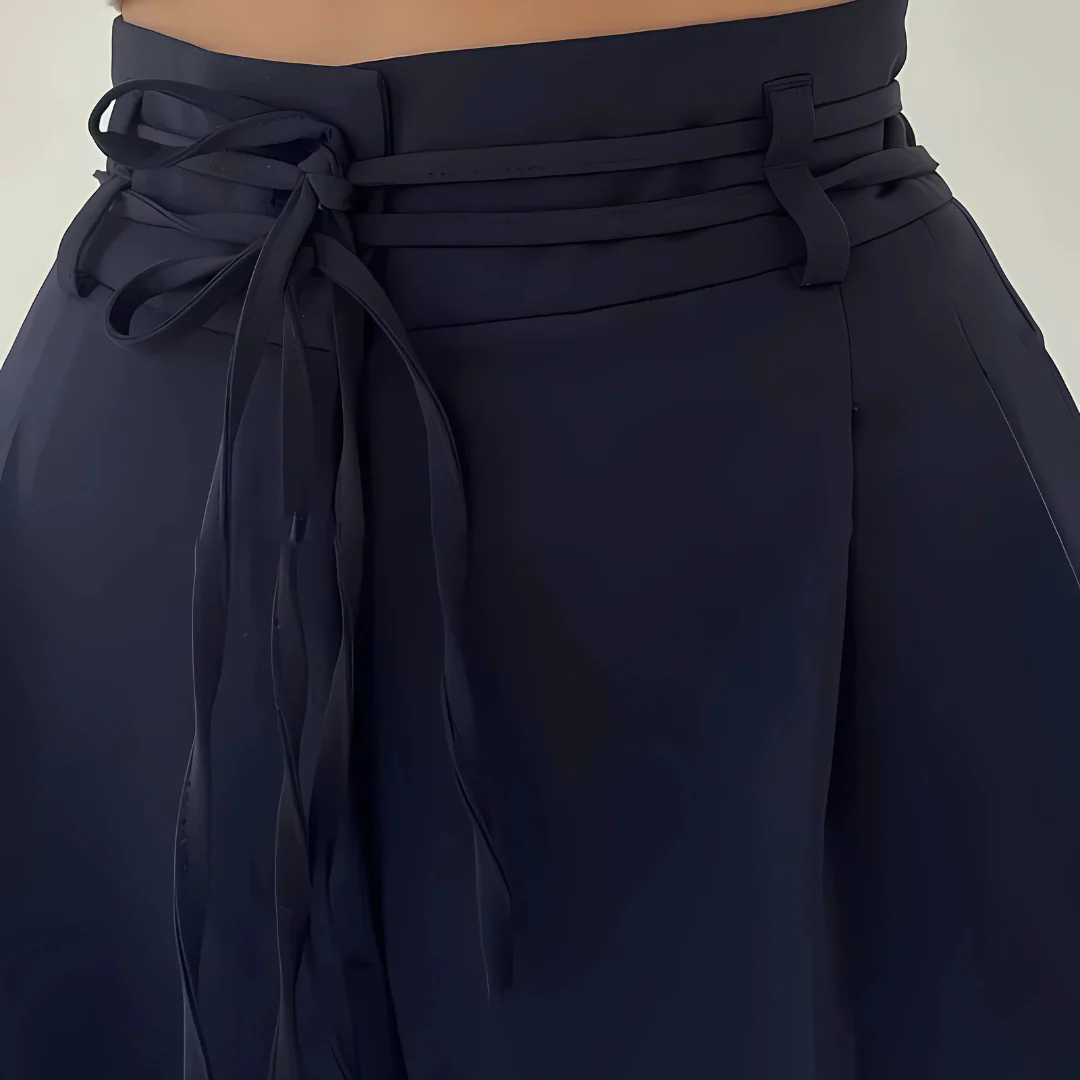 Pantalon large taille haute avec lien à nouer - Image 8