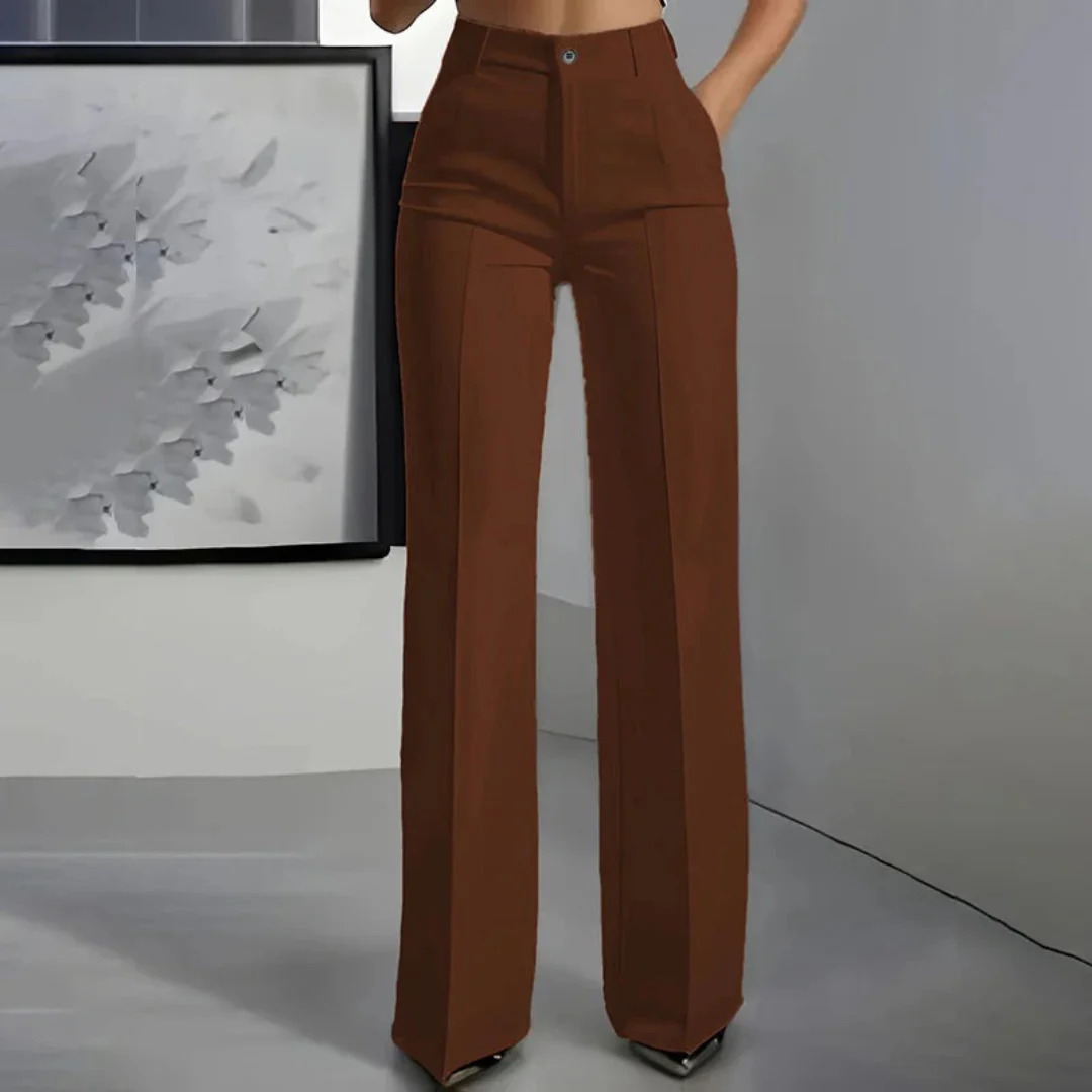 Pantalon taille haute élégant coupe droite femme - Image 15