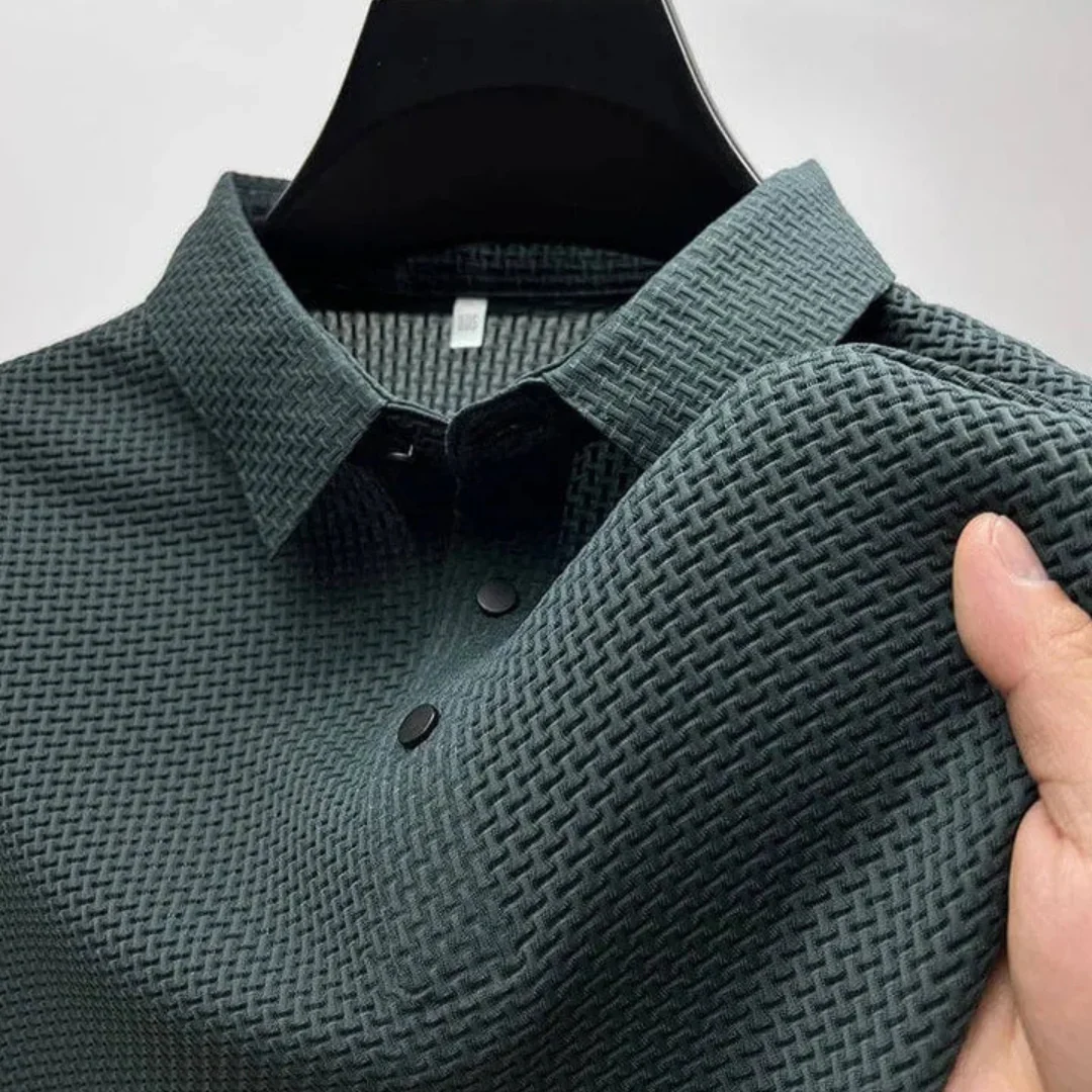 Polo texturé respirant à col boutonné - Image 4