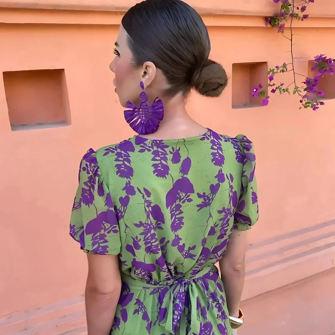 Robe fluide verte à motifs violets - Image 3