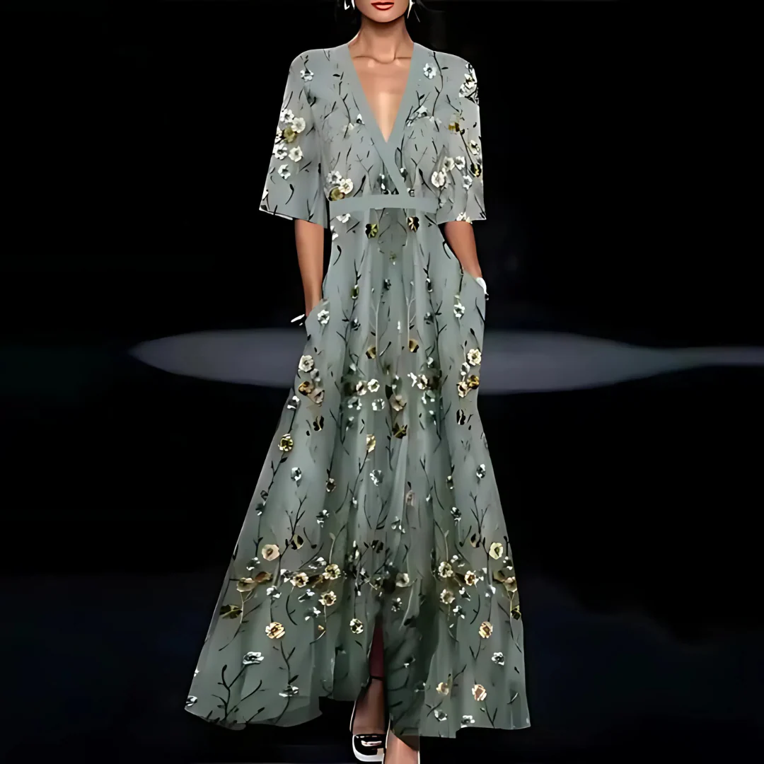 Robe longue portefeuille à fleurs - Image 6