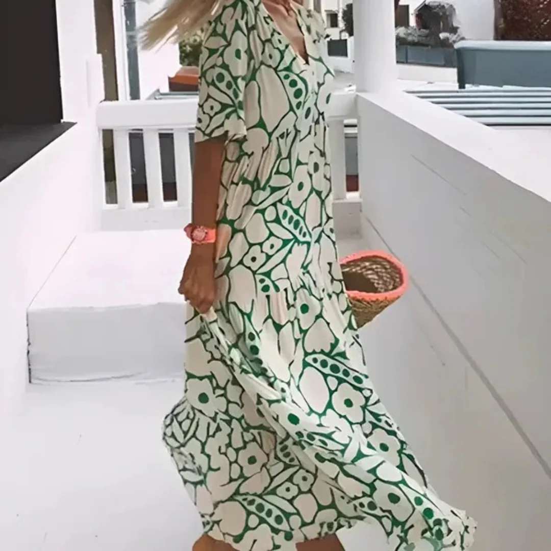 Robe longue fluide imprimée – coupe ample et estivale