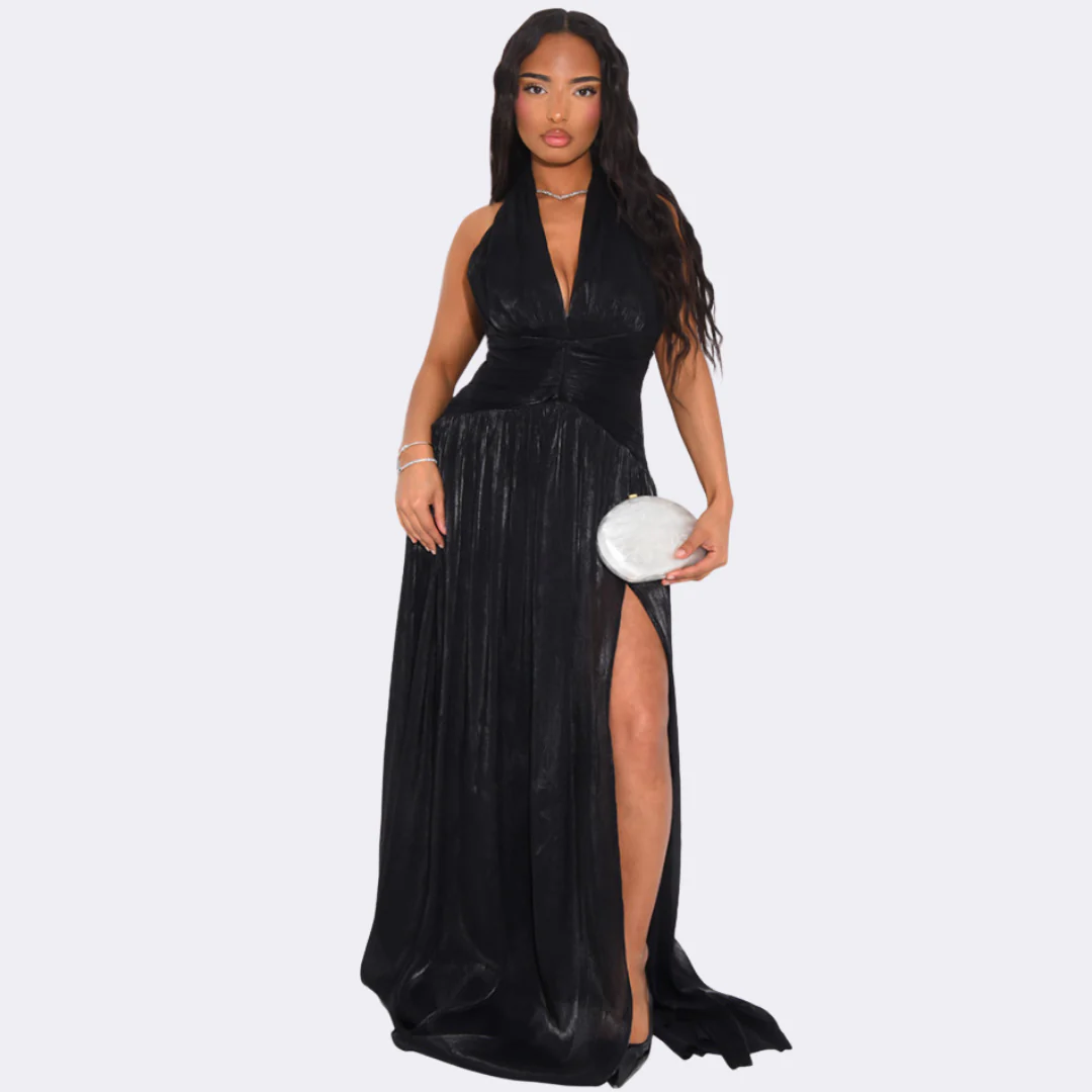 Robe Longue Satinée Dos Nu à Fente - Image 6