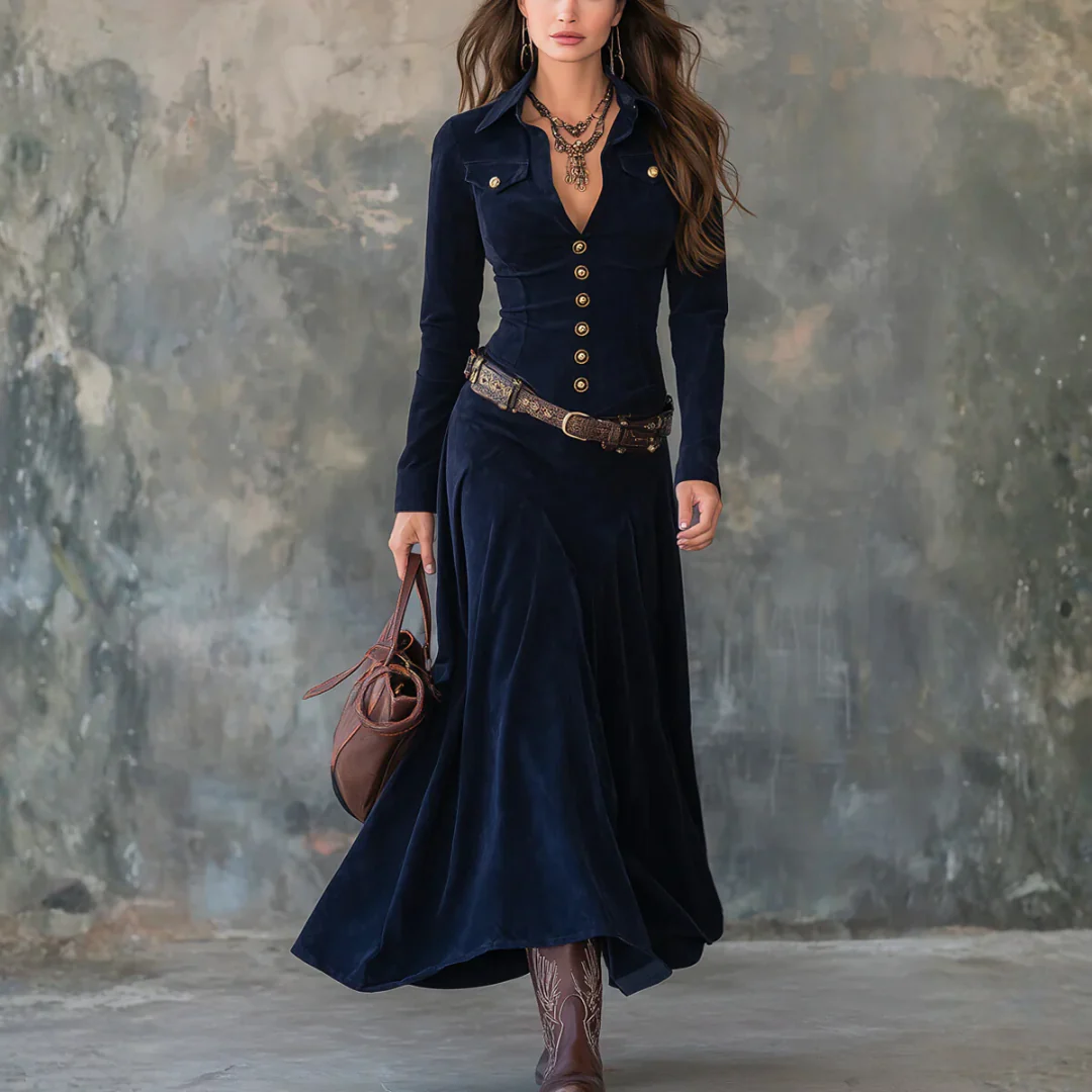 Robe longue en suédine