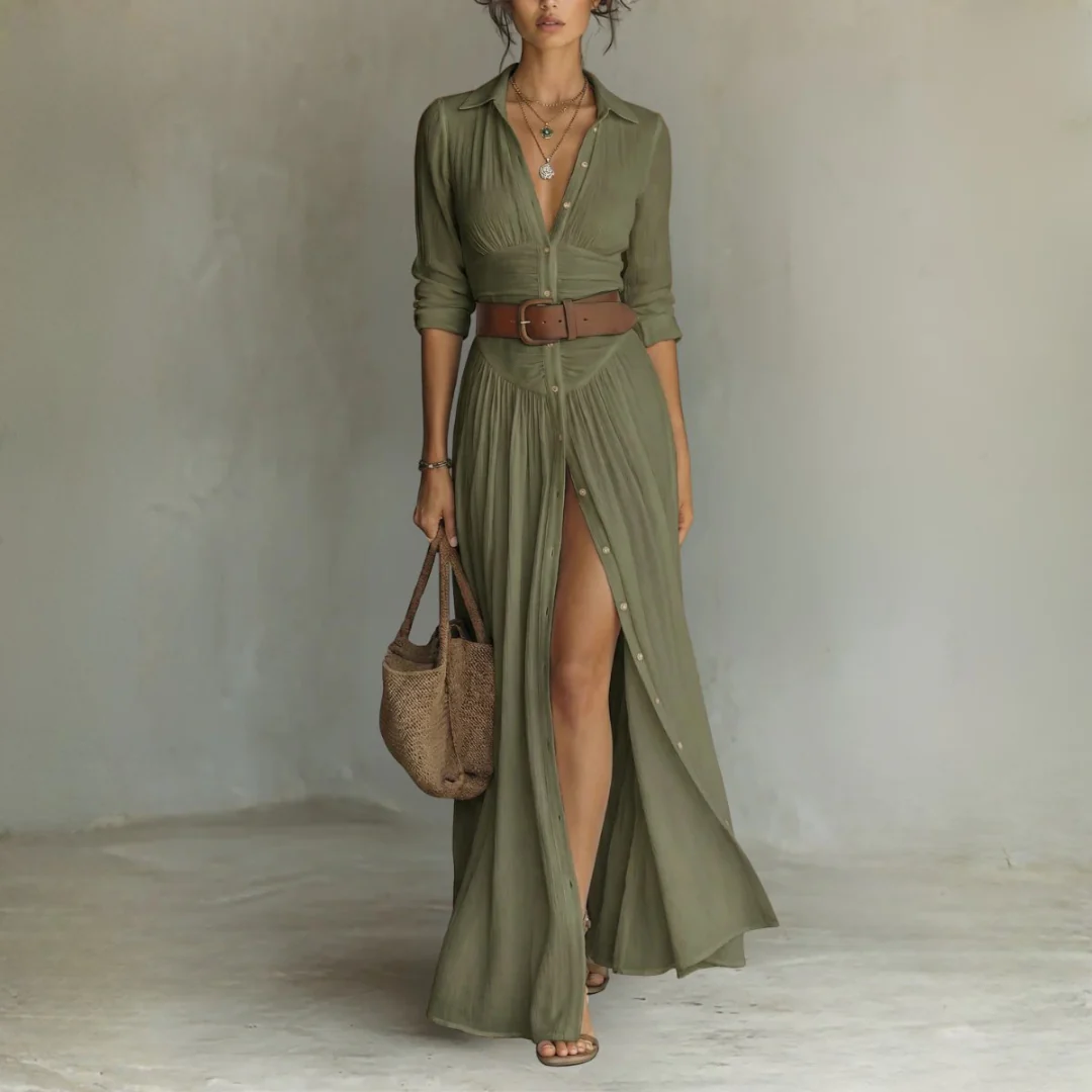 Robe Maxi Élégante à Col Revers - Image 5