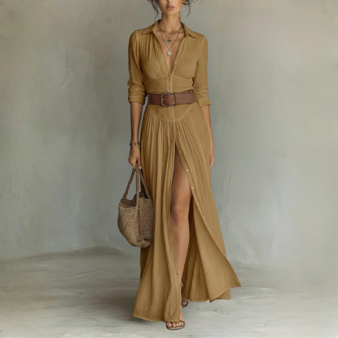 Robe Maxi Élégante à Col Revers - Image 6