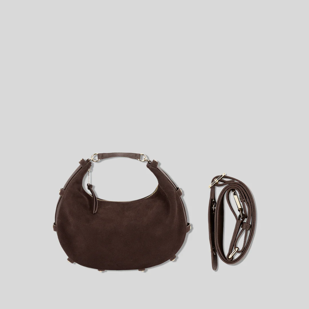 Sac demi-lune en suédine café - Image 11