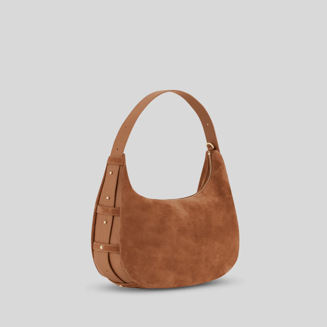Sac demi-lune en suédine café - Image 12