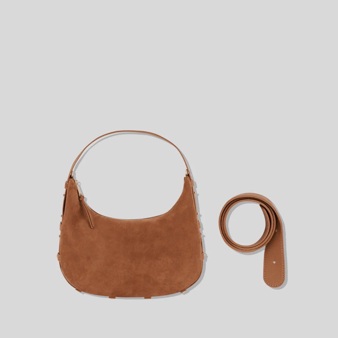 Sac demi-lune en suédine café - Image 16
