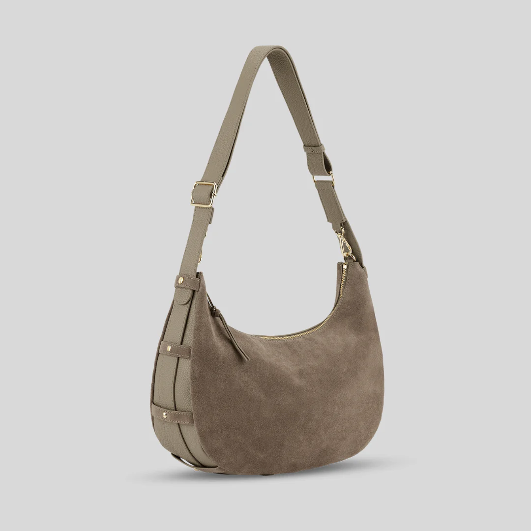 Sac demi-lune en suédine café - Image 26