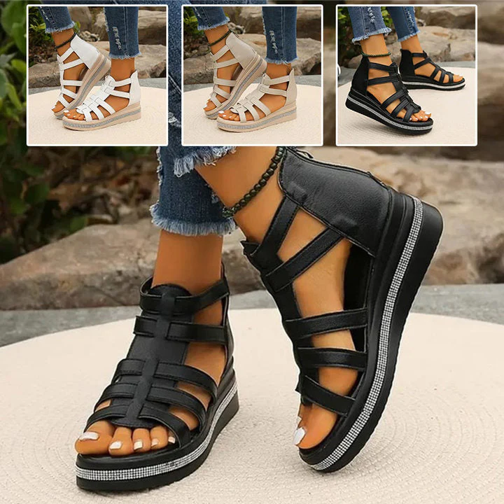 Sandales à strass avec semelle compensée