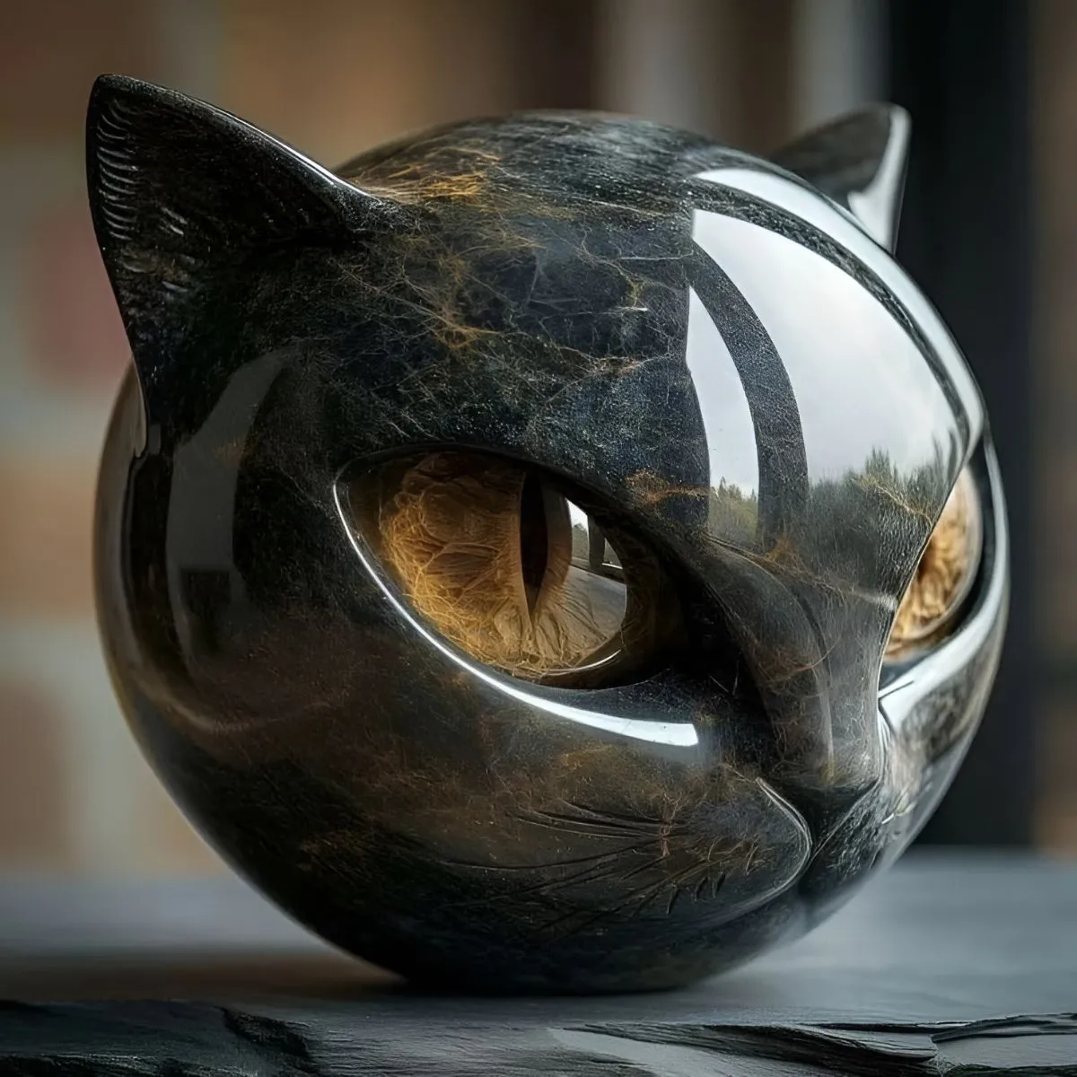 Sculpture Chat Noir en pierre - Image 3