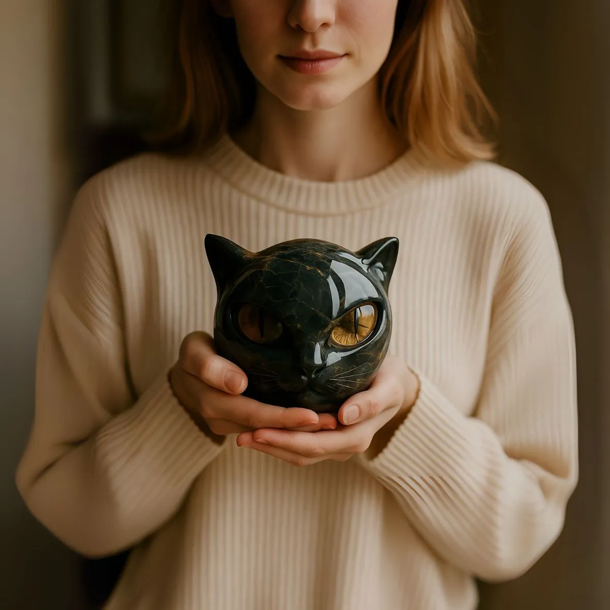 Sculpture Chat Noir en pierre - Image 6