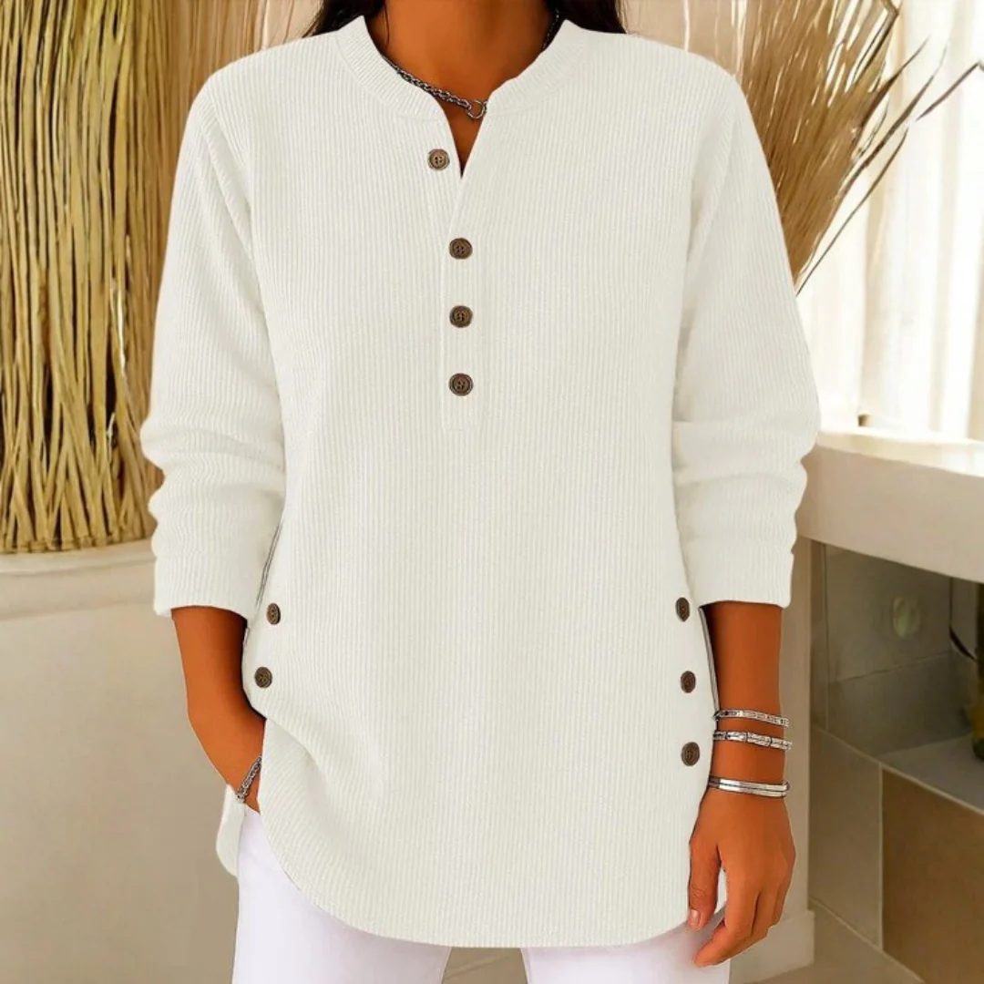 Sweat-shirt tricoté à manches longues avec patte de boutonnage pour femme - Image 3