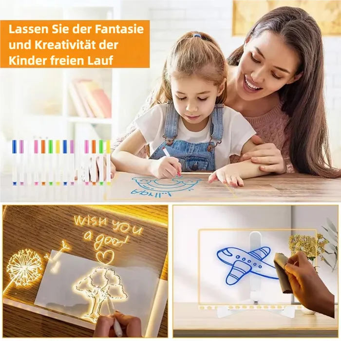 Tablette à dessin LED lumineuse avec 7 stylos – Réutilisable & Créative - Image 2