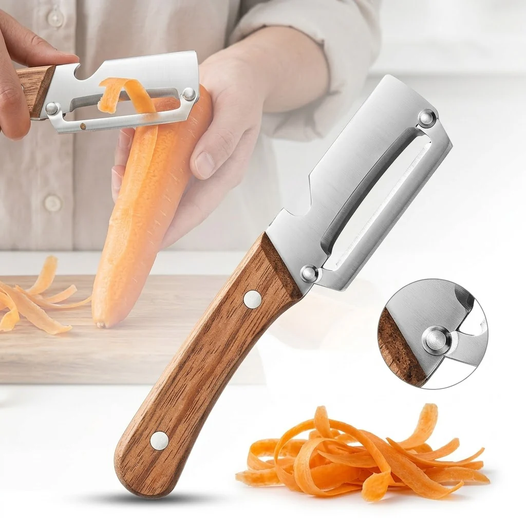 Éplucheur de Cuisine Antidérapant en Bois - Image 3